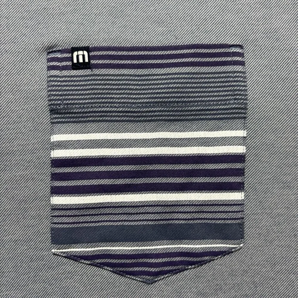 Travis Mathew Polo Golf Shirt Men's XXL‎ Gray Stripped Pocket Short Sleeve Shirt